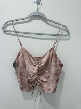 All Saints Blush Tie-Dye Ruched Satin Cami